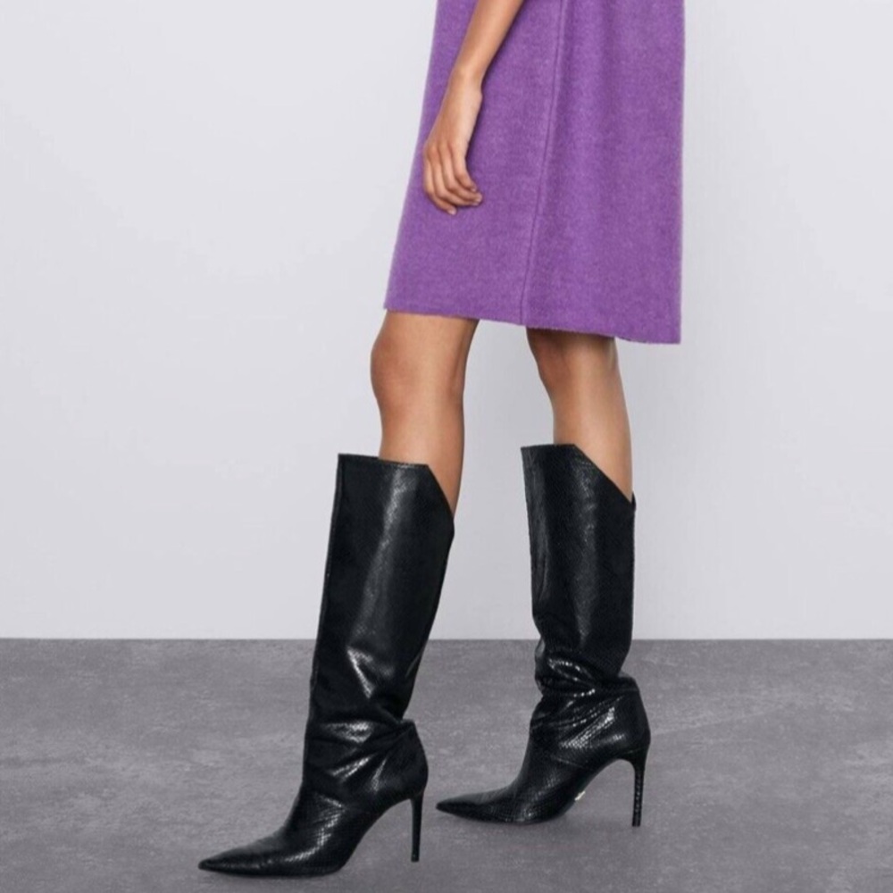 ZARA Blue Collection Snake Skin stiletto Boots